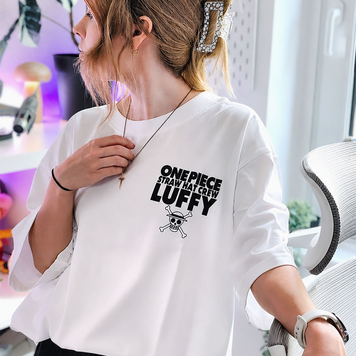 Image produit One Piece - T-shirt oversize Luffy blanc