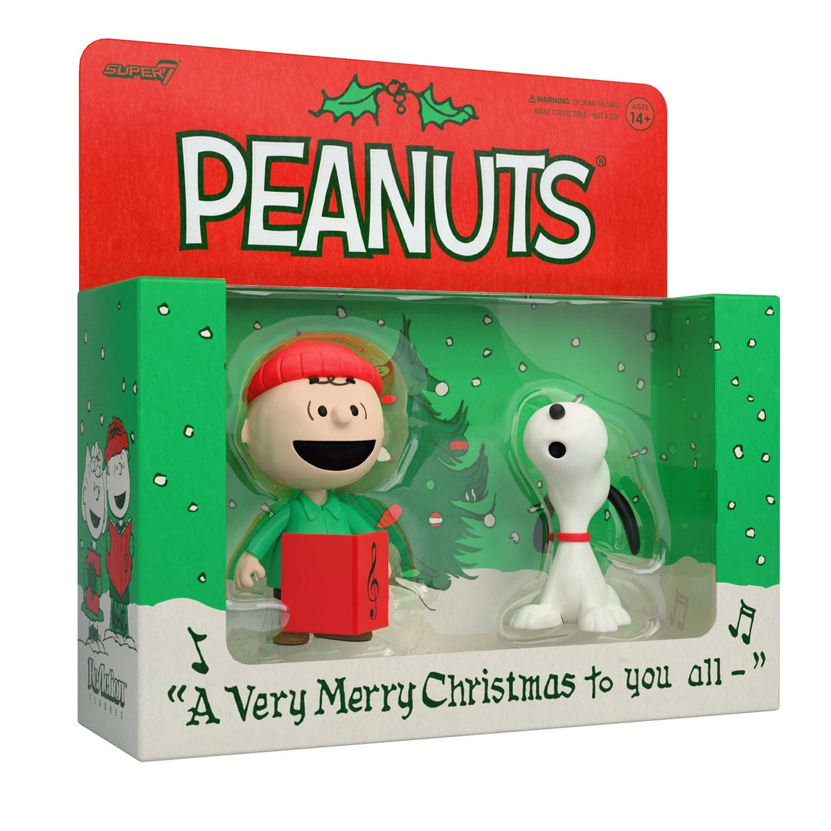 Image produit Peanuts ReAction Lot de 2 figurines articulées Charlie Brown et Snoopy (Chants de Noël) 10 cm