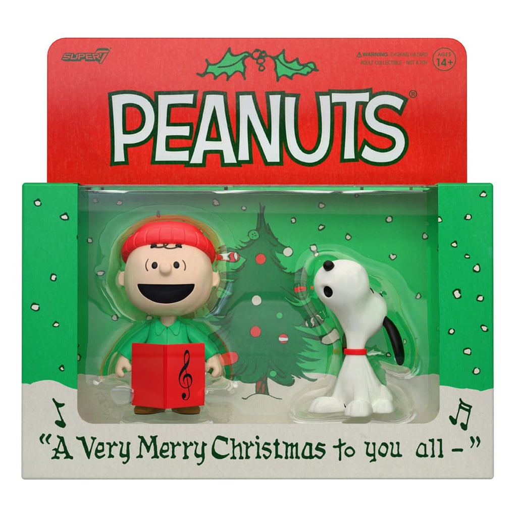 Image produit Peanuts ReAction Lot de 2 figurines articulées Charlie Brown et Snoopy (Chants de Noël) 10 cm