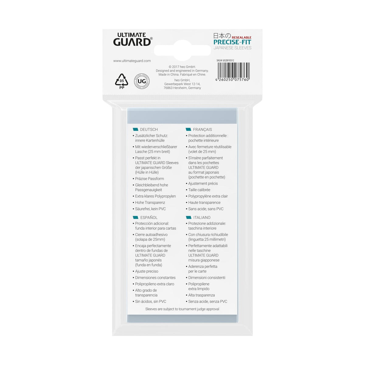 Image produit Ultimate Guard Precise-Fit Sleeves Format Japonais (100) - Refermables