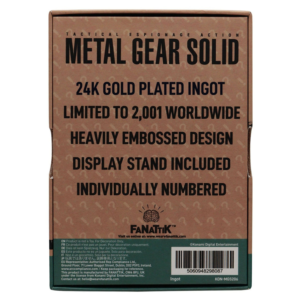 Image produit Lingot métal Metal Gear Solid 2 Raiden 24k Gold Plated Édition Limitée