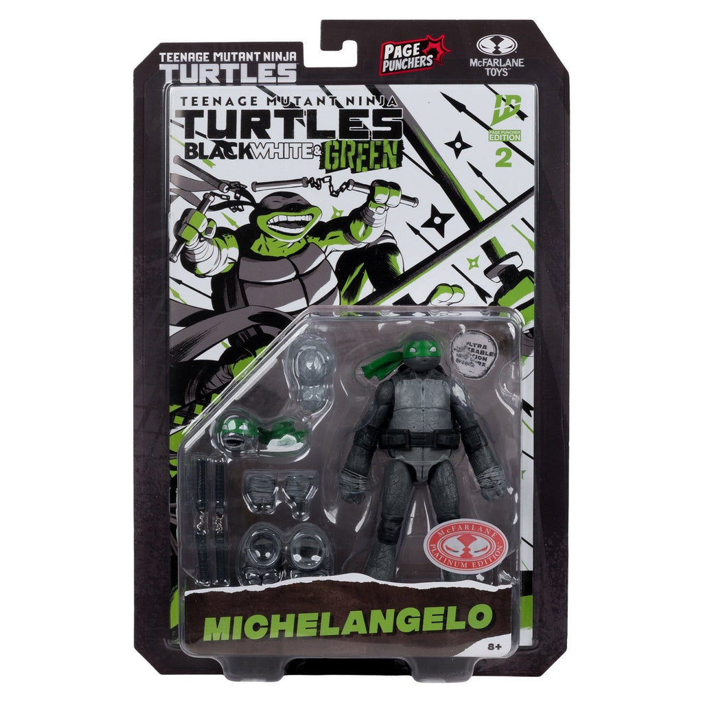 Productafbeelding Teenage Mutant Ninja Turtles Page Punchers actiefiguur Michelangelo (Black White & Green) (Red Platinum Edition) 13 cm