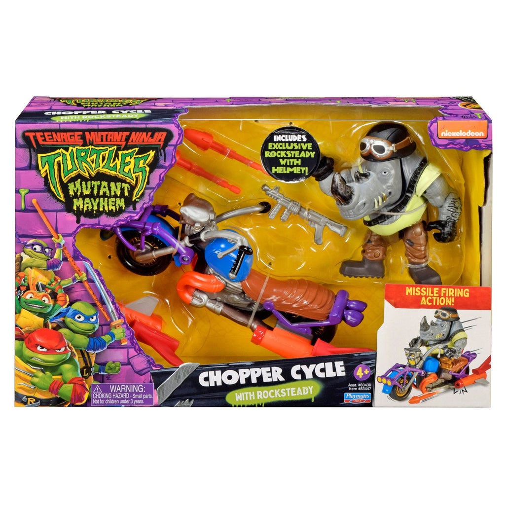 Image produit Teenage Mutant Ninja Turtles figurine articulée avec véhicule Rocksteady & Chopper 12 cm