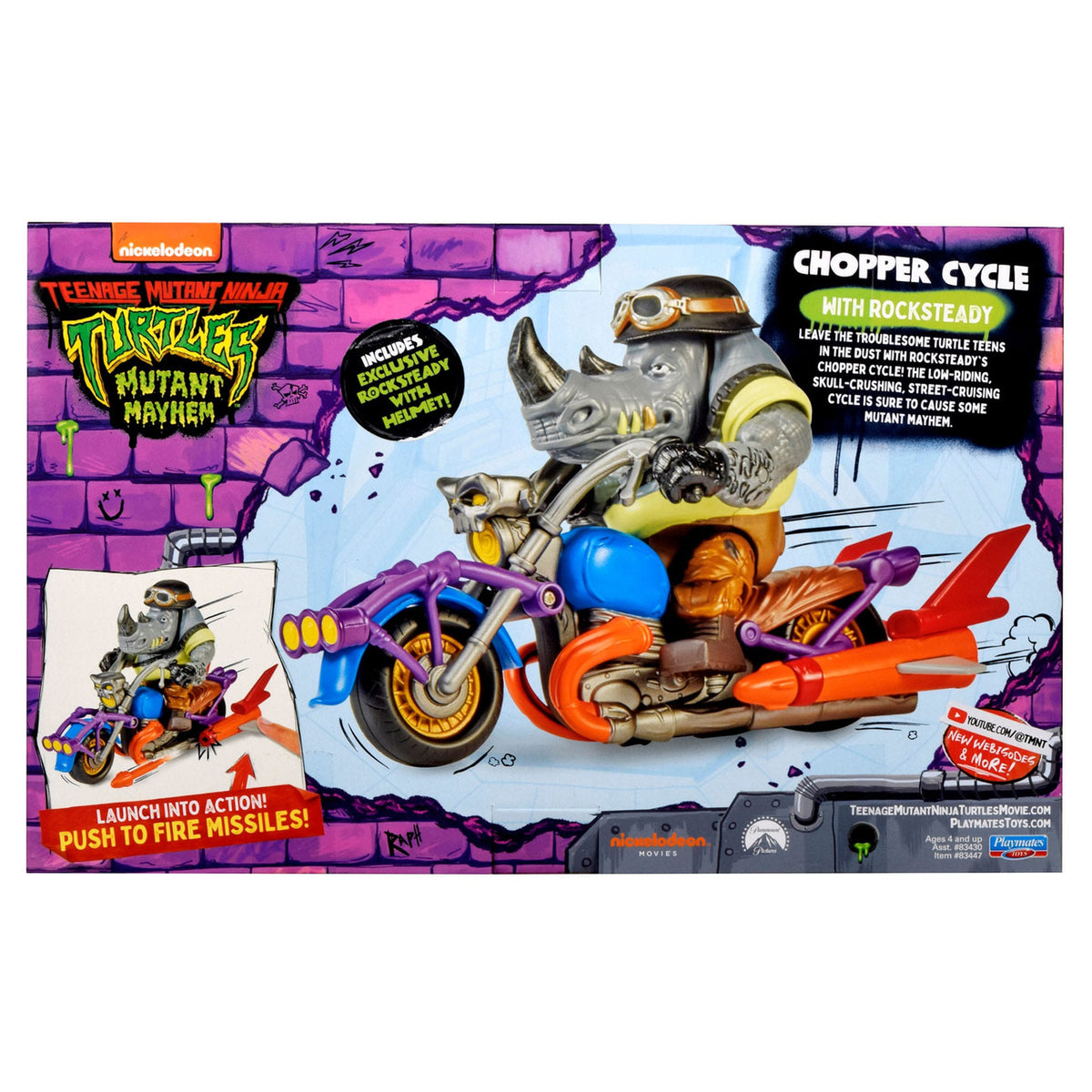 Image produit Teenage Mutant Ninja Turtles figurine articulée avec véhicule Rocksteady & Chopper 12 cm