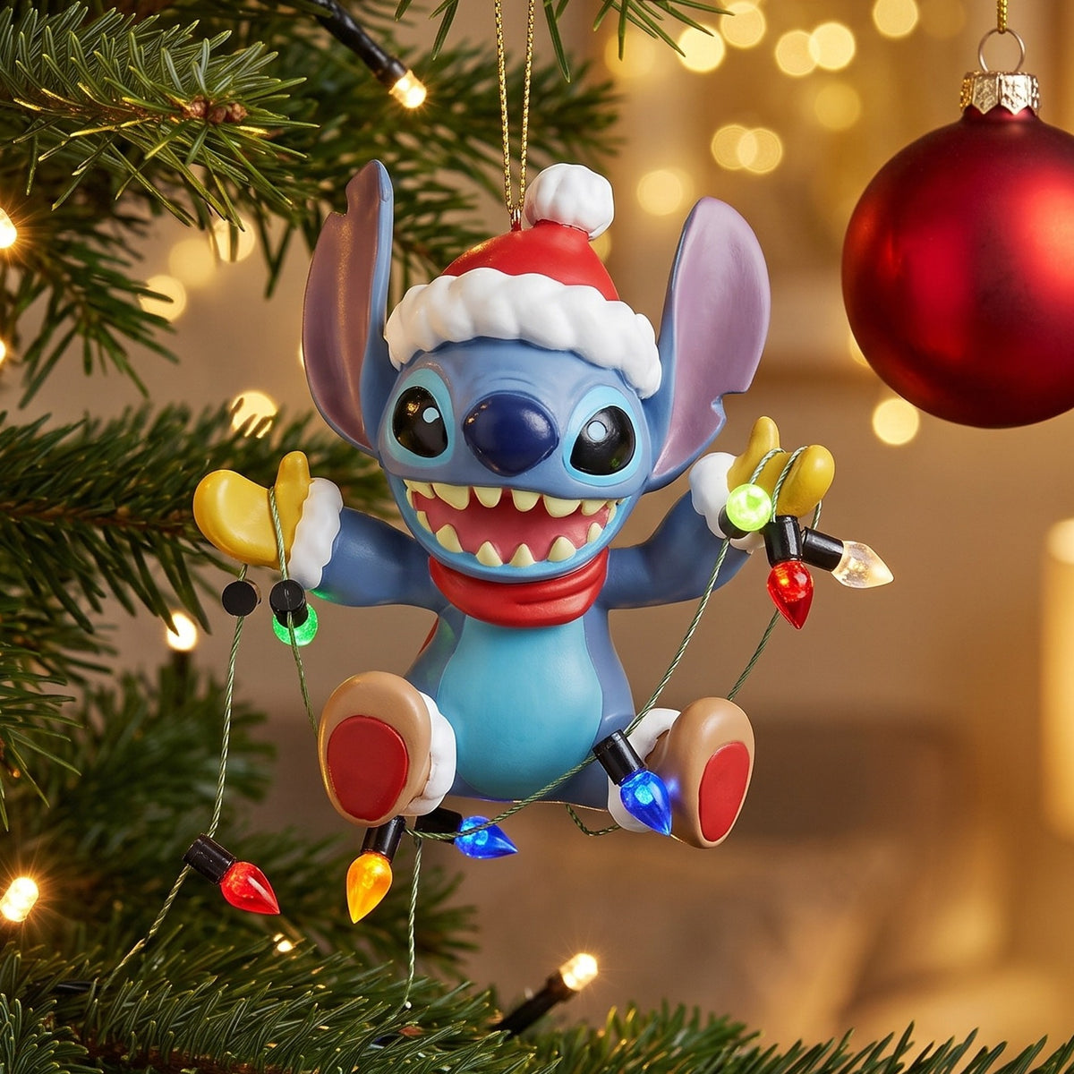 Image produit Décoration de sapin de Noël Stitch avec guirlande lumineuse - Lilo & Stitch