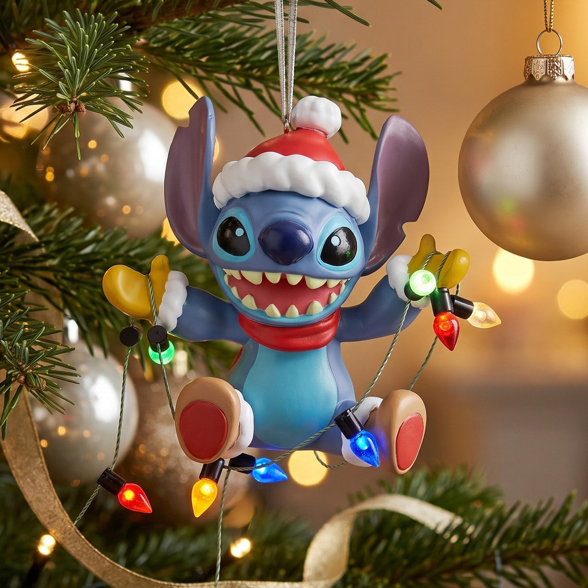 Image produit Décoration de sapin de Noël Stitch avec guirlande lumineuse - Lilo & Stitch